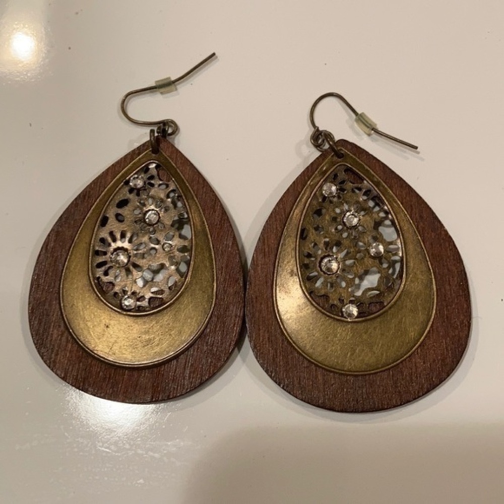 Vintage wood/brass earrings